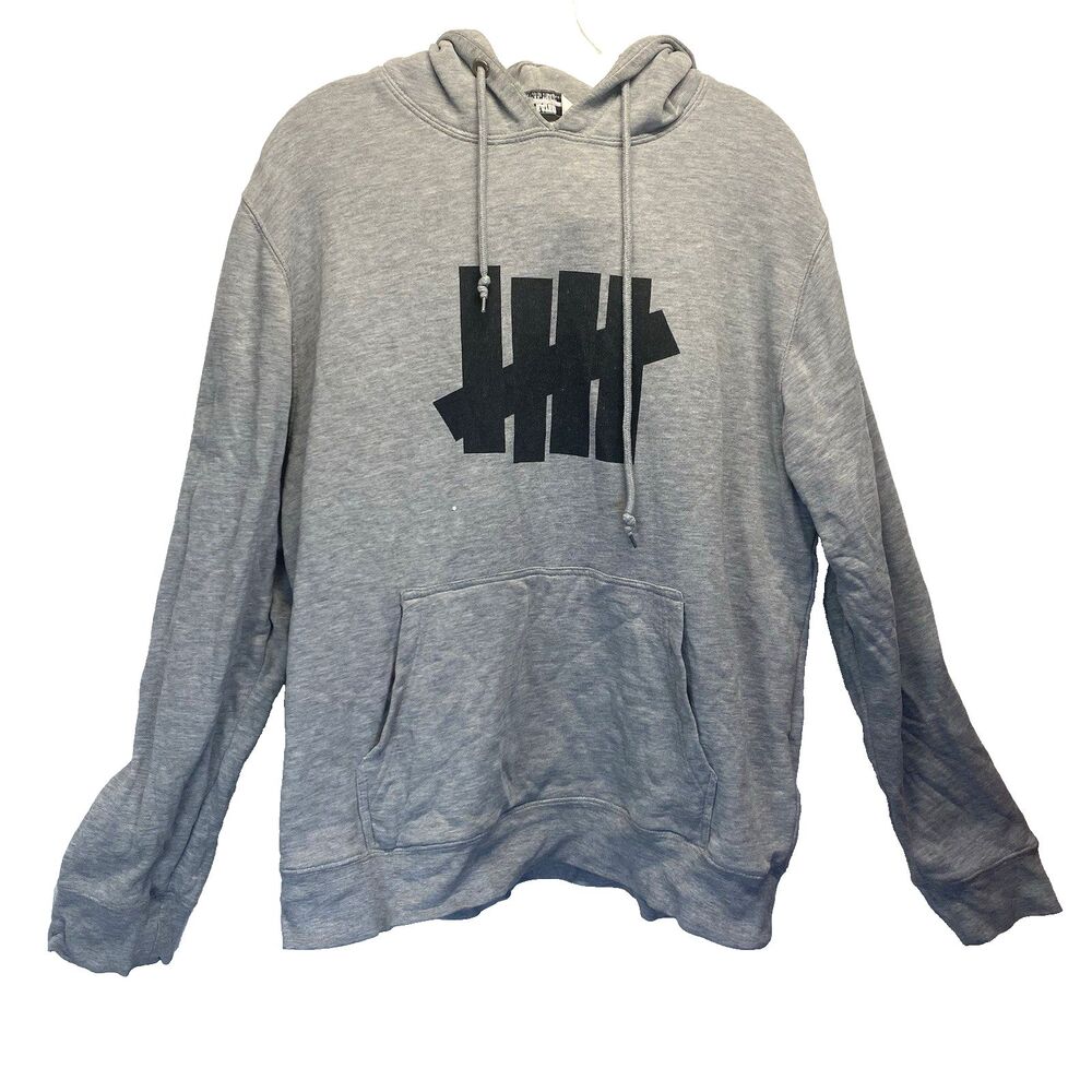 Undefeated Men's Large Grey 5-Strike Logo Pullover Hoodie Sweatshirt Cotton-Poly